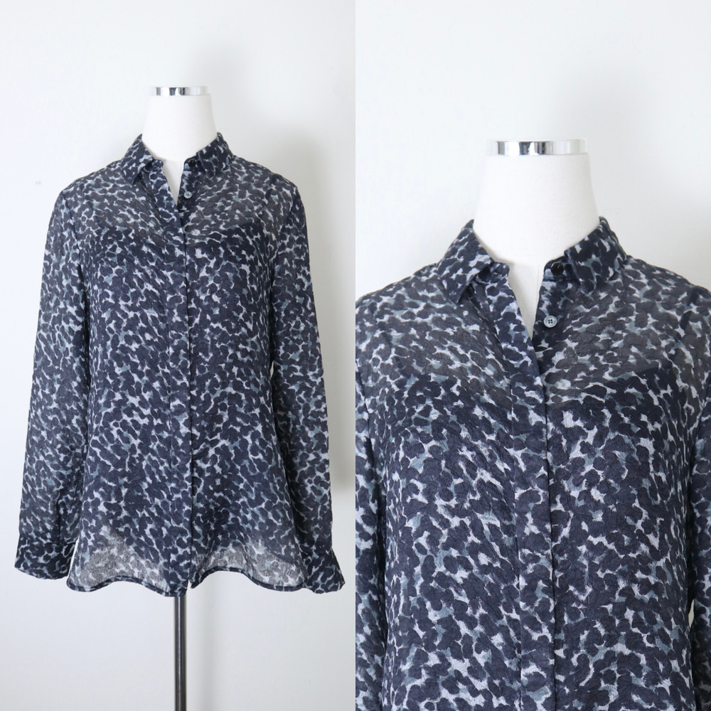 Burberry Size 6 Crushed Organza Button Down Blouse Abstract Animal Print